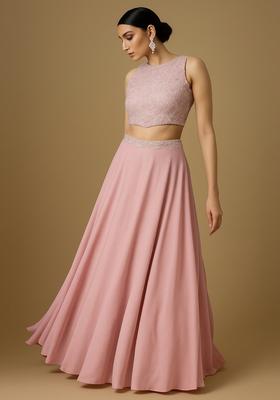 Pink Embellished Blouse Georgette Lehenga Set