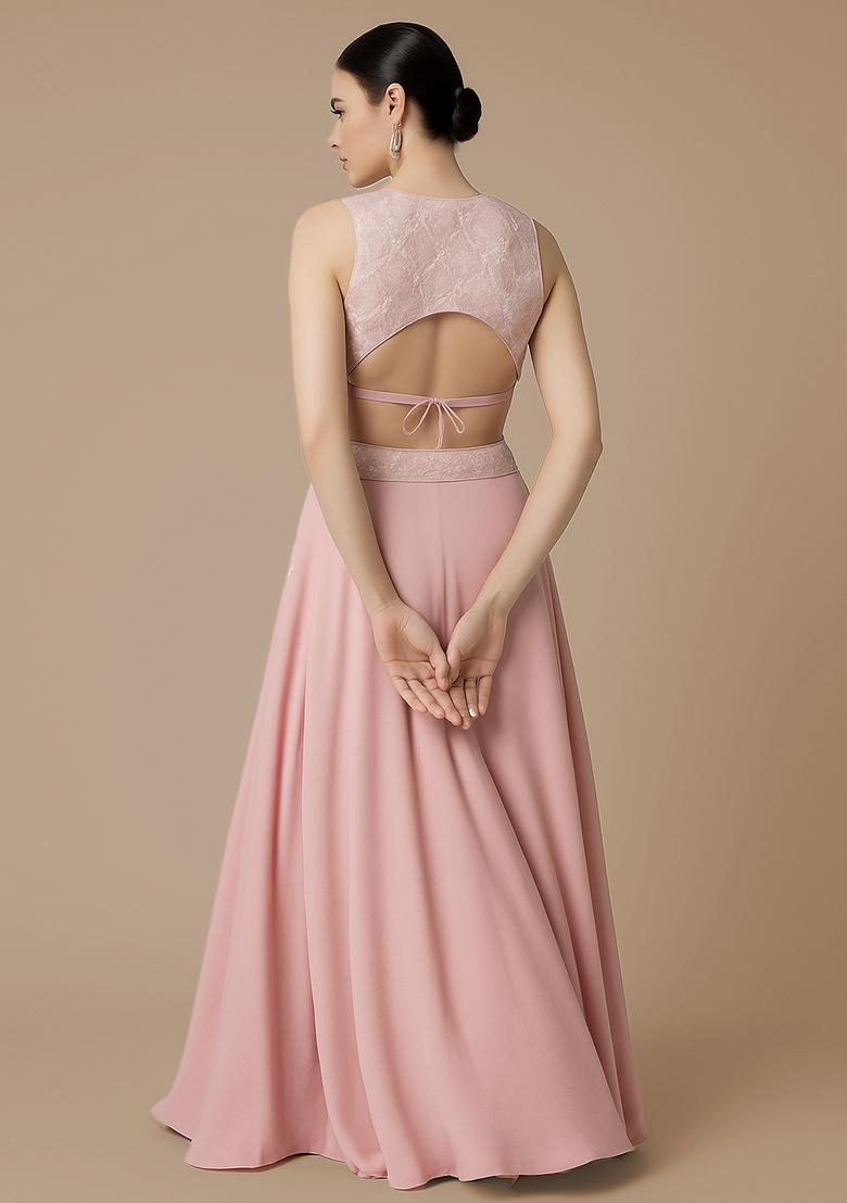 Pink Embellished Blouse Georgette Lehenga Set