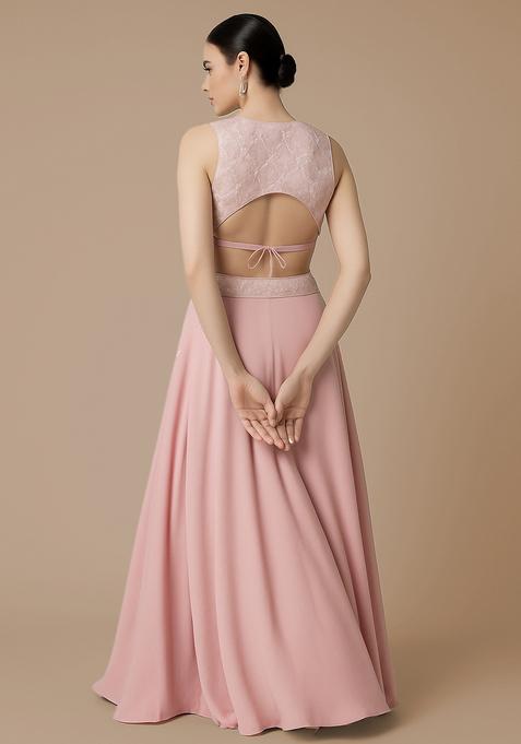 Pink Embellished Blouse Georgette Lehenga Set