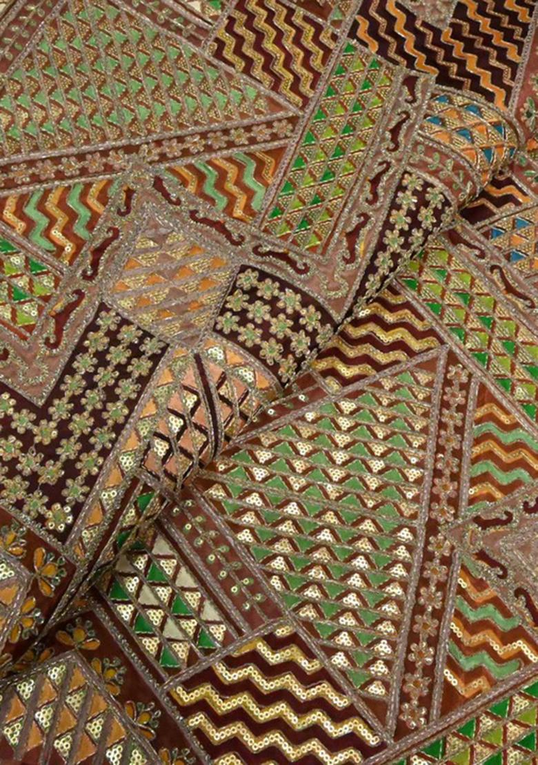 Brown Sequin Embroidered Crepe Lehenga Set