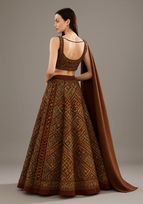 Brown Sequin Embroidered Crepe Lehenga Set