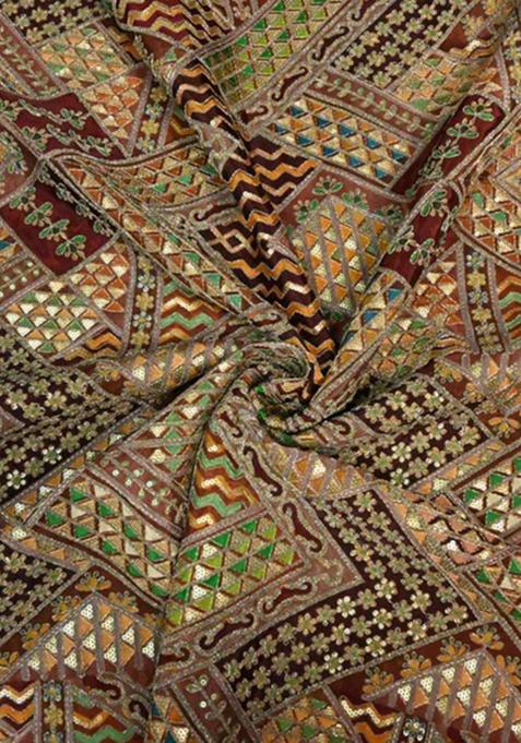 Brown Sequin Embroidered Crepe Lehenga Set