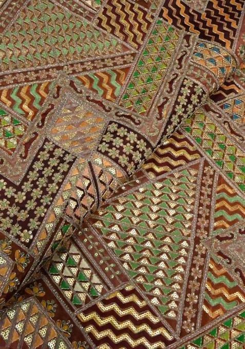 Brown Sequin Embroidered Crepe Lehenga Set