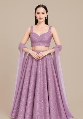 Purple Sequin Embellished Georgette Lehenga Set