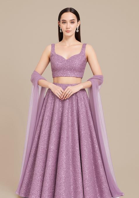 Purple Sequin Embellished Georgette Lehenga Set