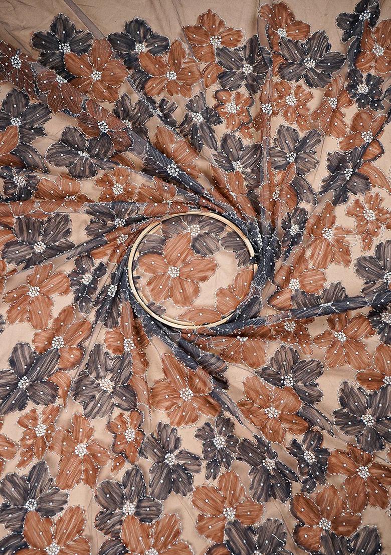 Cream Embroidered Georgette Lehenga Set