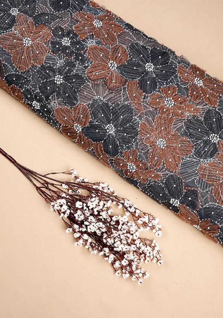 Cream Embroidered Georgette Lehenga Set