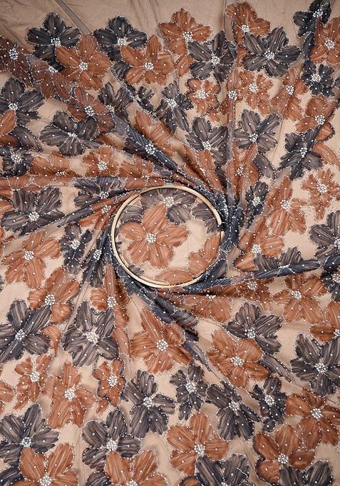 Cream Embroidered Georgette Lehenga Set