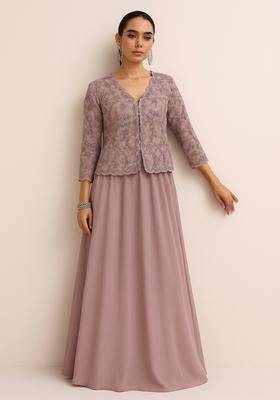 Mauve Embroidered Georgette Lehenga Set