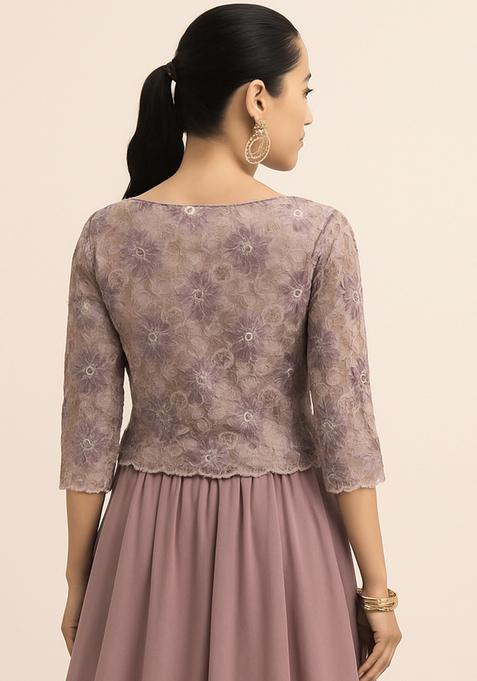 Mauve Embroidered Georgette Lehenga Set