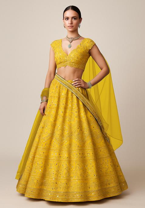 Yellow Sequin Embroidered Silk Lehenga Set
