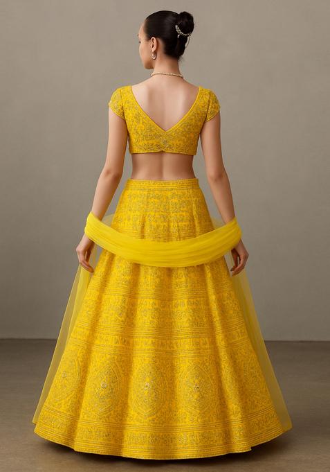 Yellow Sequin Embroidered Silk Lehenga Set