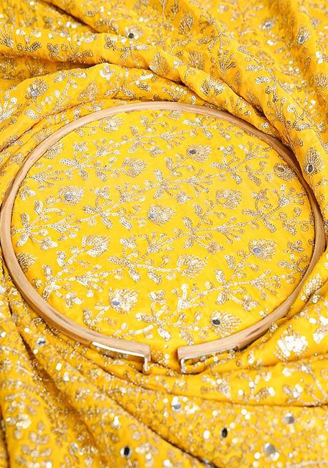 Yellow Sequin Embroidered Silk Lehenga Set
