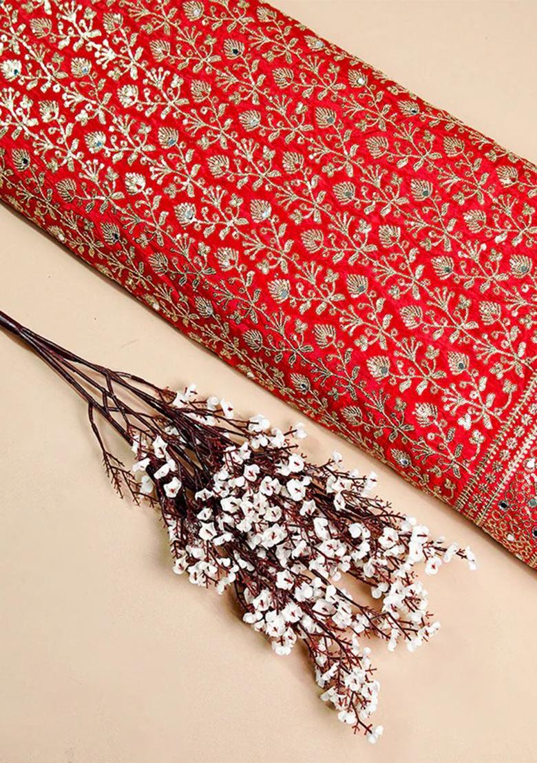 Red Sequin Embroidered Silk Lehenga Set