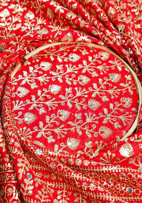 Red Sequin Embroidered Silk Lehenga Set
