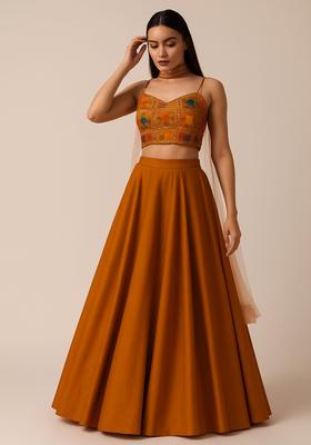 Orange Sequin Embellished Blouse Georgette Lehenga Set