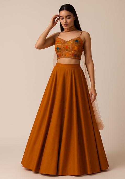 Orange Sequin Embellished Blouse Georgette Lehenga Set
