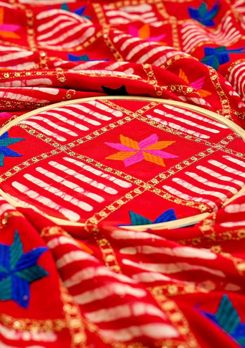 Red Sequin Embellished Blouse Georgette Lehenga Set