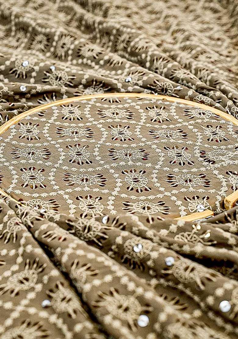 Brown Blouse Georgette Lehenga Set with Embroidered & Sequin for Diwali | Wedding & Festive Wear - Indya