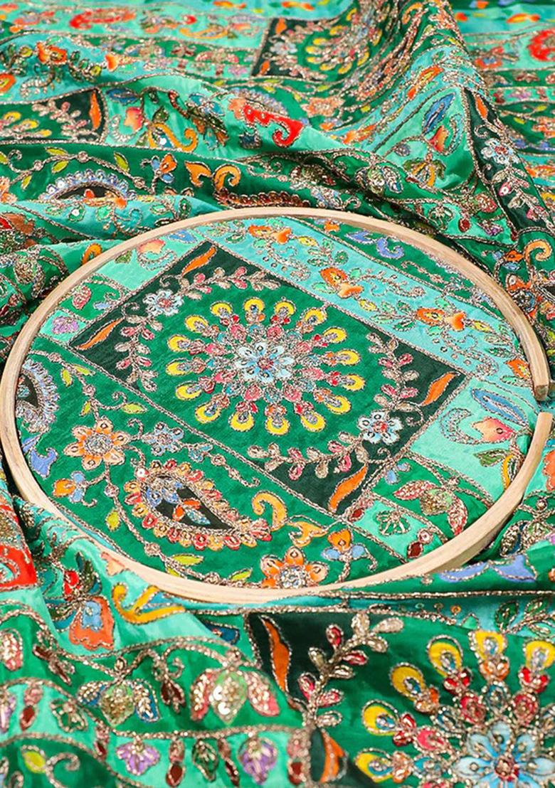 Green Embroidered Blouse Crepe Lehenga