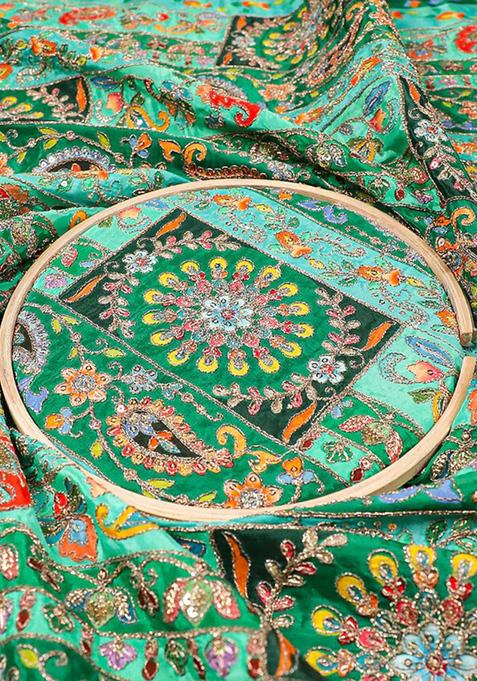 Green Embroidered Blouse Crepe Lehenga