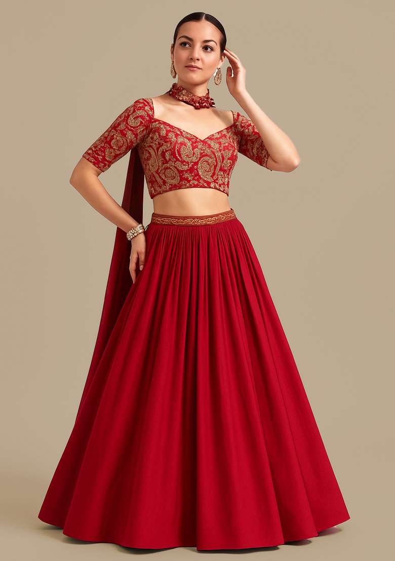 Rani Pink Sequin Embroidered Blouse Crepe Lehenga - Indya