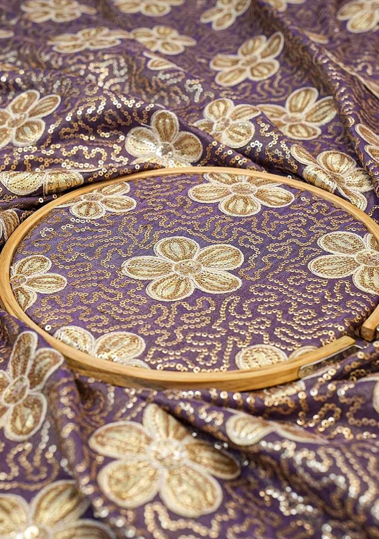 Purple Embroidered  Georgette Lehenga Set - Indya