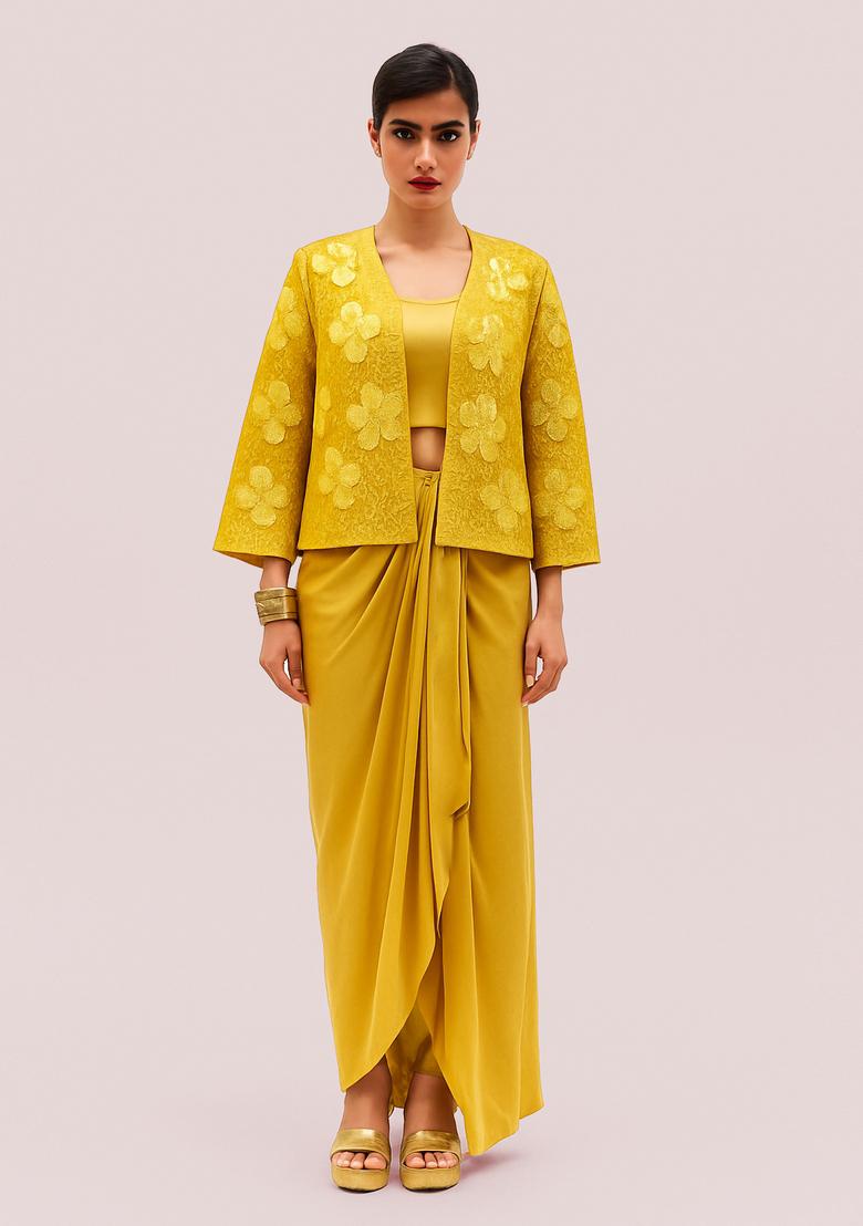 Yellow Embroidered Georgette Lehenga Set