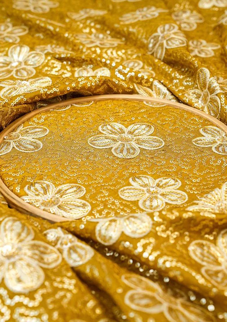 Yellow Embroidered Georgette Lehenga Set