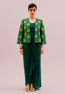 Sea Green Embroidered  Georgette Lehenga Set