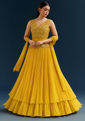 Yellow Embroidered Georgette Lehenga Set