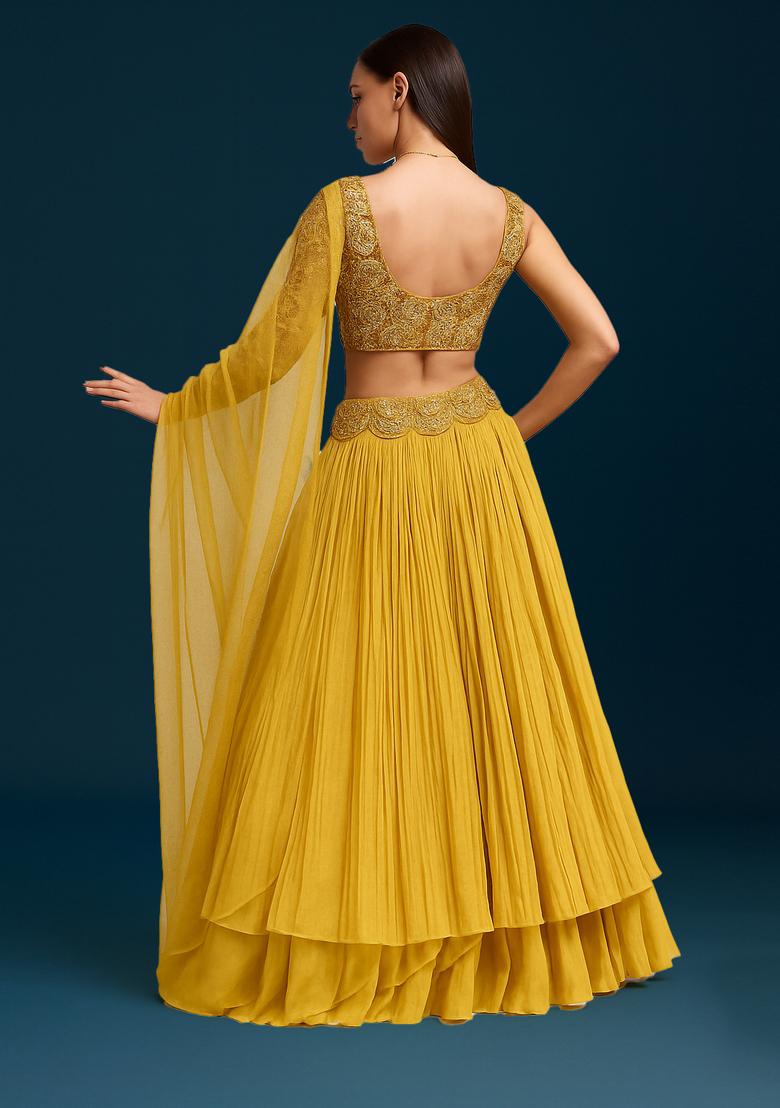 Yellow Embroidered Georgette Lehenga Set