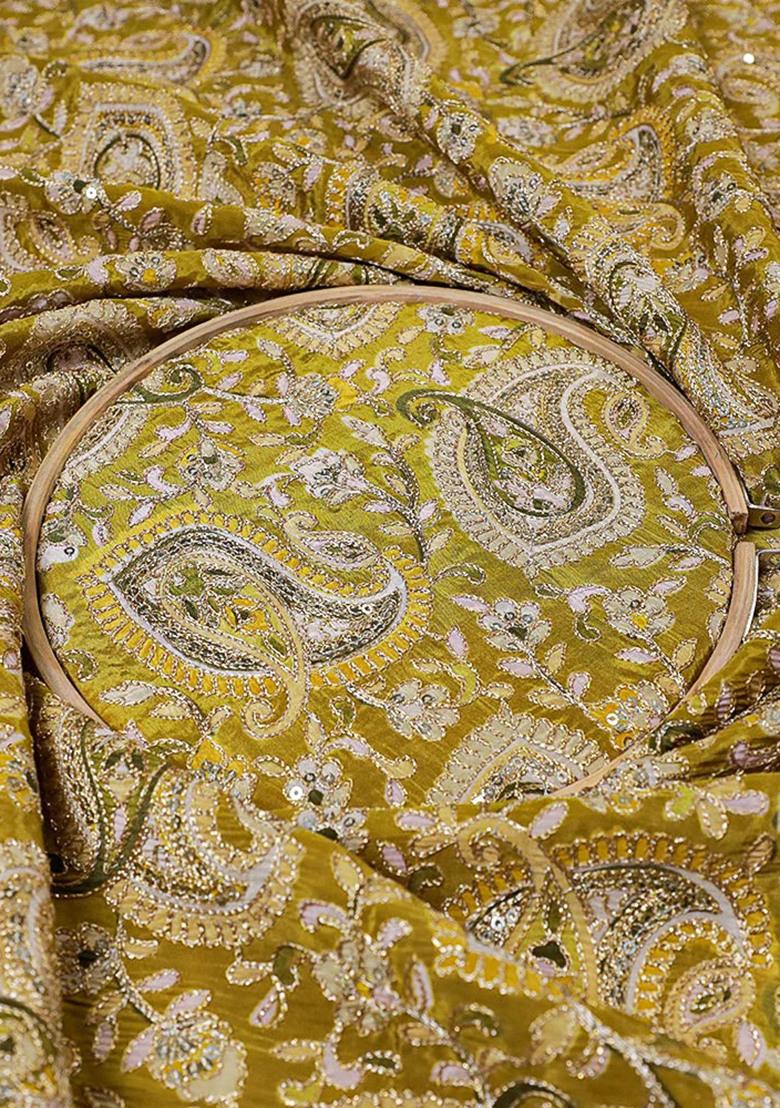 Yellow Embroidered Georgette Lehenga Set