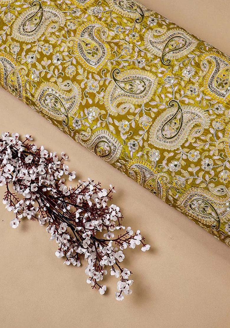 Yellow Embroidered Georgette Lehenga Set