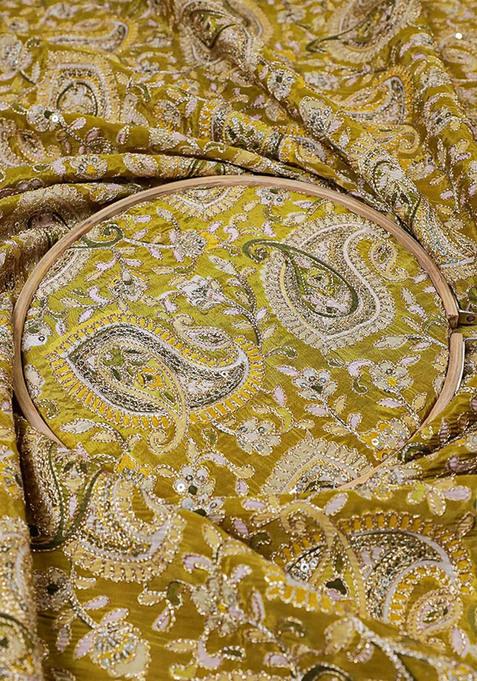 Yellow Embroidered Georgette Lehenga Set