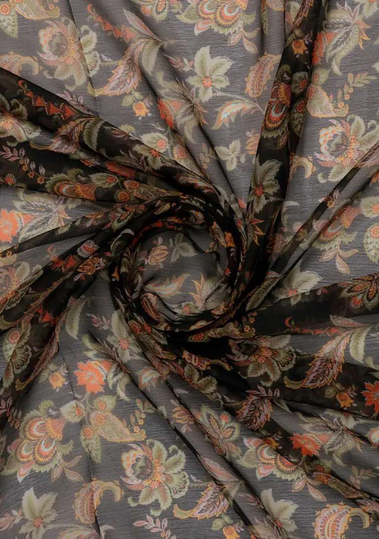 Brown Printed Chiffon Lehenga Set for Diwali and Festive Wear - Indya