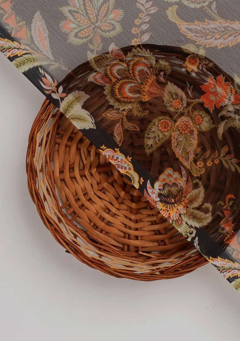 Brown Printed Chiffon Lehenga Set for Diwali and Festive Wear - Indya