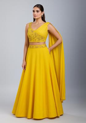 Yellow Embellished Georgette Lehenga Set