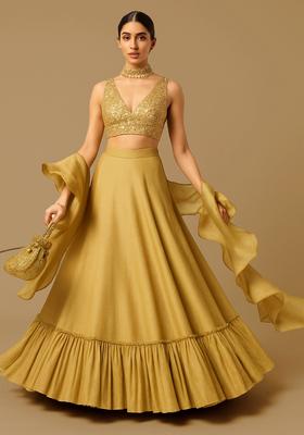 Gold Sequin Embellished Blouse Georgette Lehenga Set