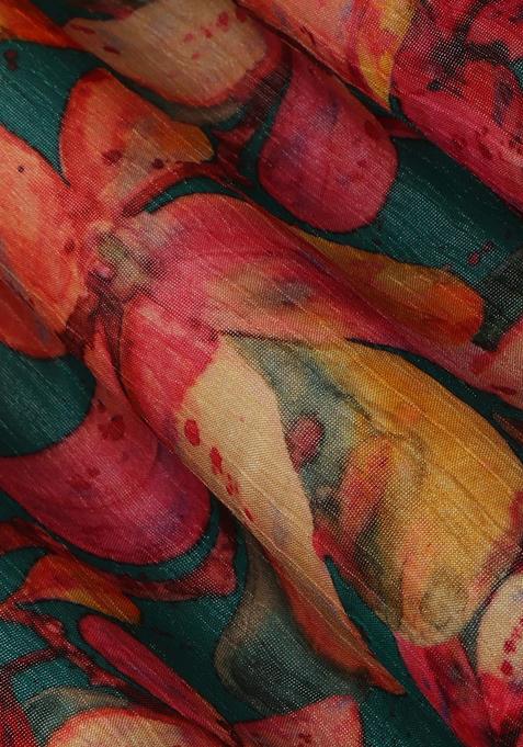 Blue Embellished Blouse Organza Lehenga Set