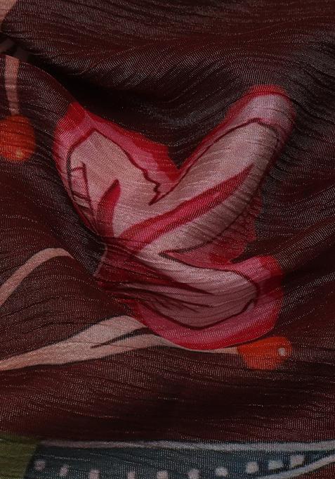 Maroon Printed Georgette Lehenga Set