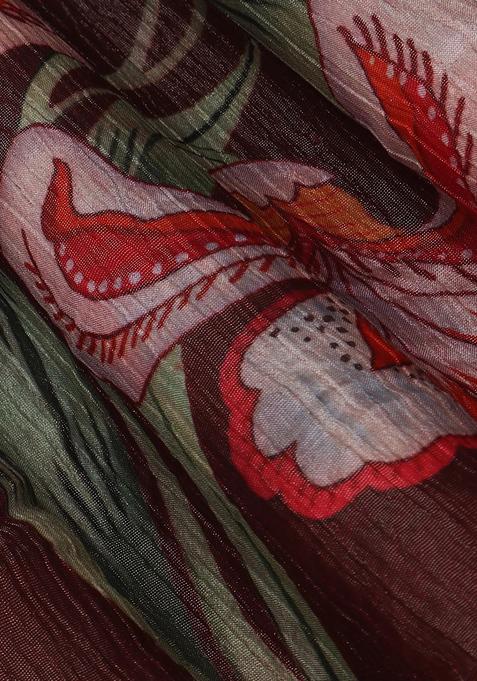 Maroon Printed Georgette Lehenga Set