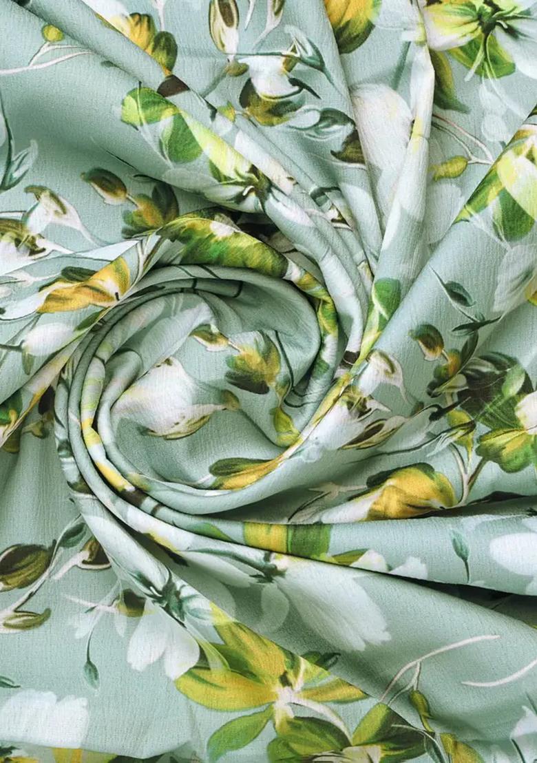 Sea Green Printed Polyester Lehenga Set