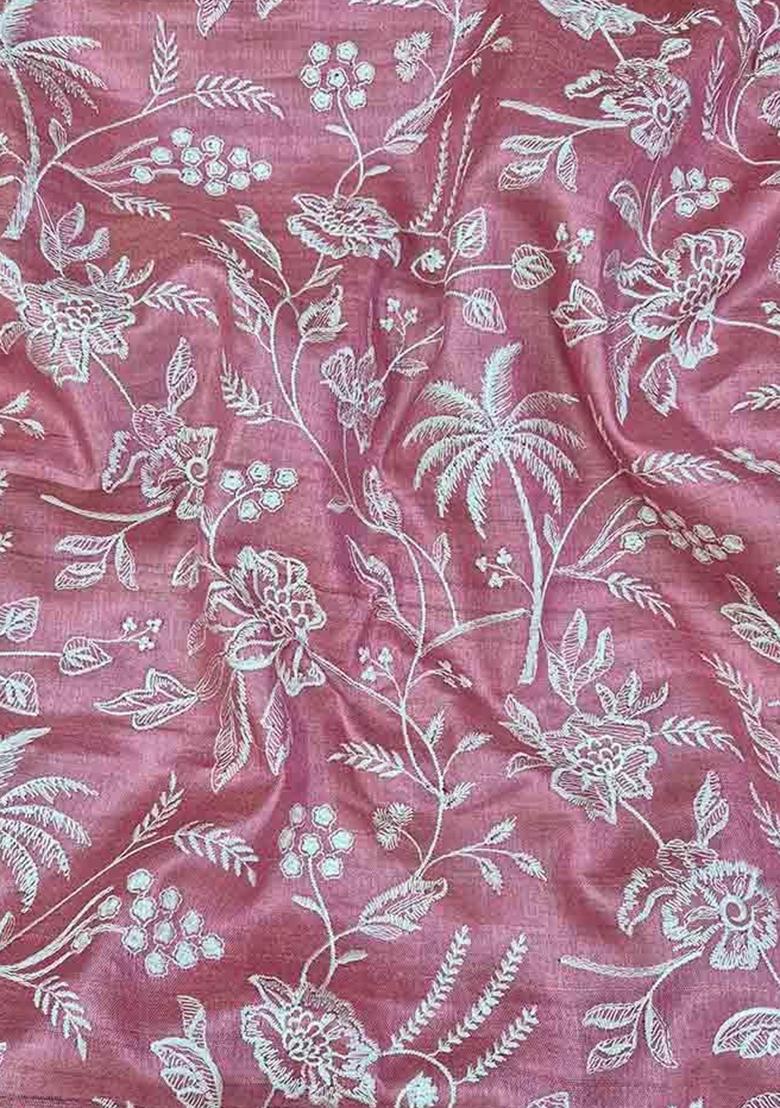 Mauve Embroidered Tussar Silk Lehenga Set - Indya