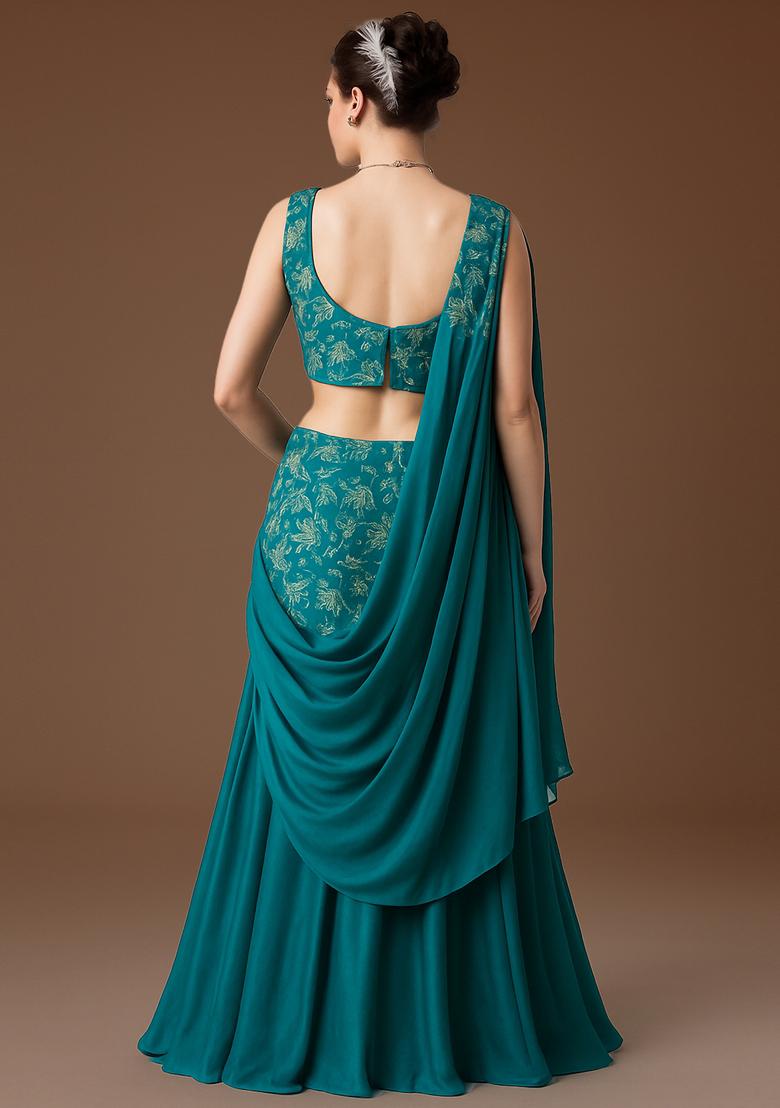 Sea Green Embroidered Organza Silk Lehenga Set