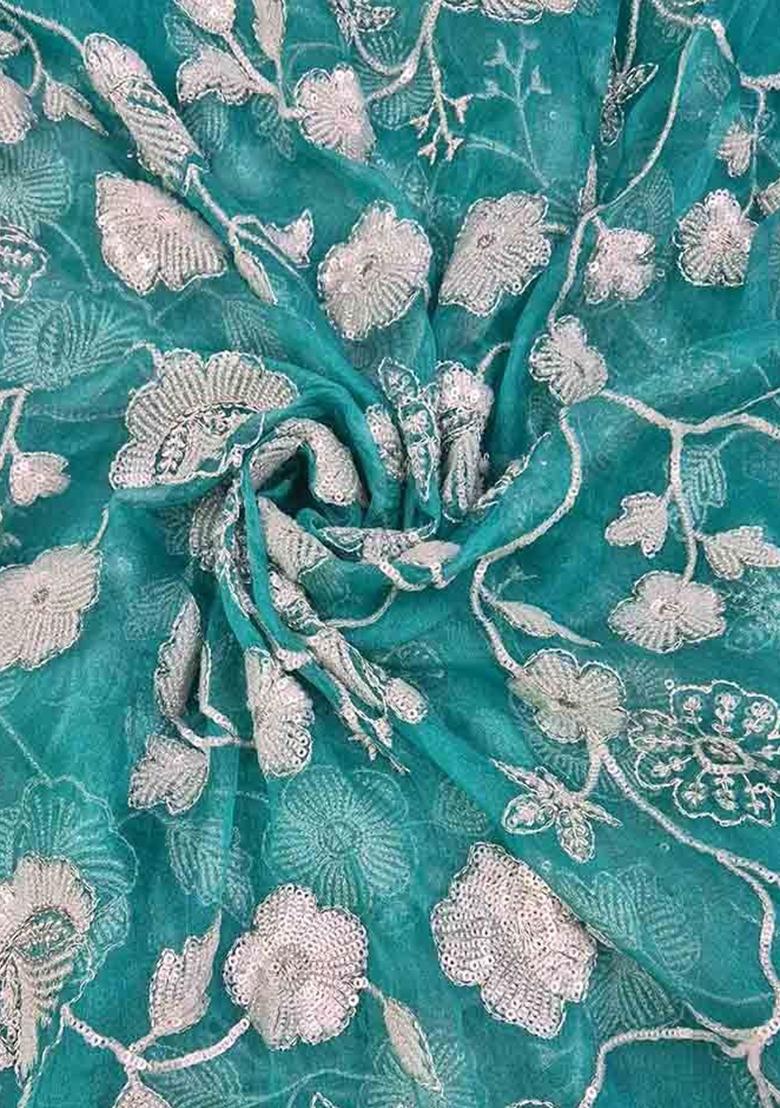 Sea Green Embroidered Organza Silk Lehenga Set