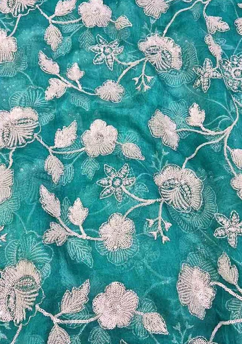 Sea Green Embroidered Organza Silk Lehenga Set