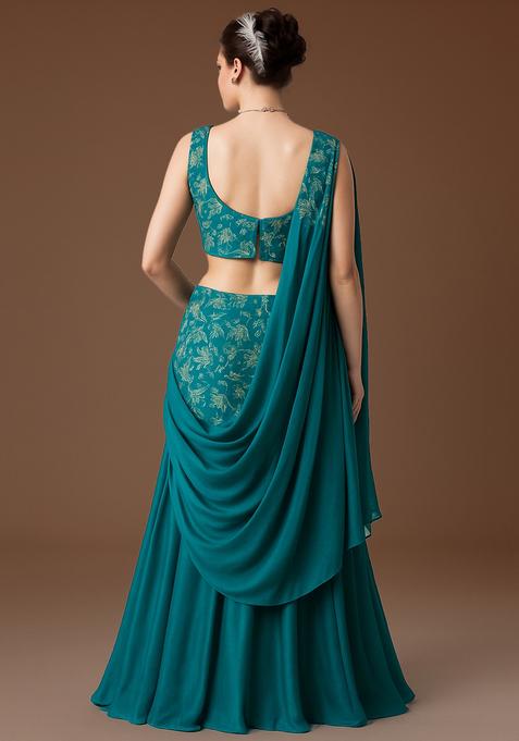 Sea Green Embroidered Organza Silk Lehenga Set