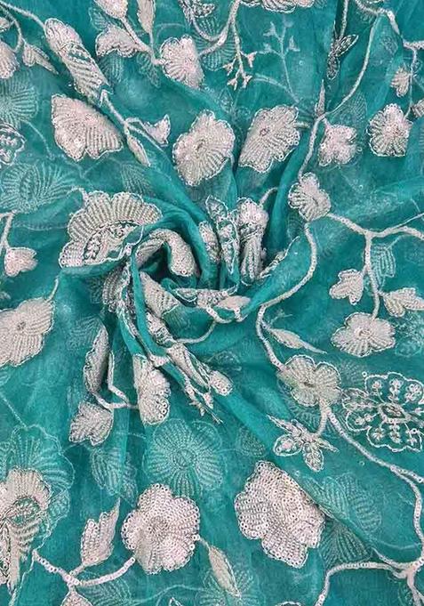 Sea Green Embroidered Organza Silk Lehenga Set