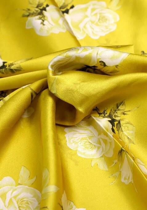 Yellow Printed Silk Lehenga Set